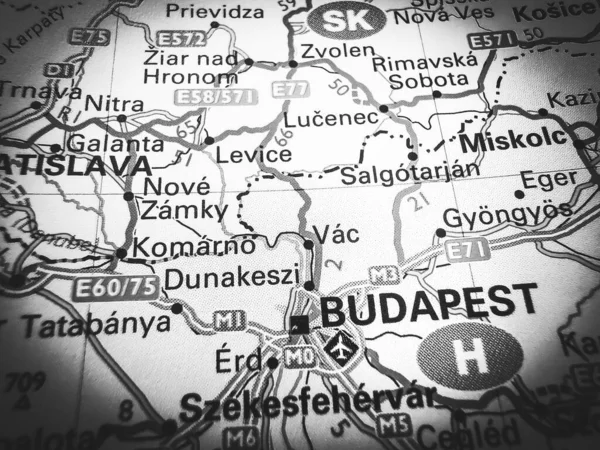 Budapeste Sobre Mapa Europa — Fotografia de Stock