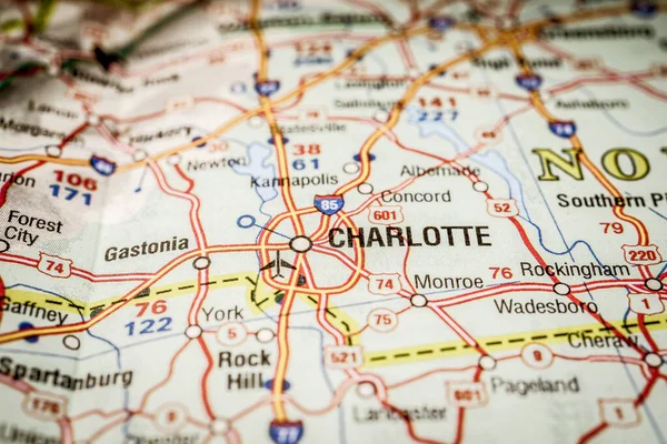 Charlotte Stati Uniti America Mappa — Foto Stock