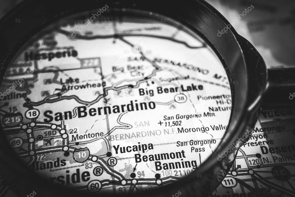 San Bernardino USA map travel background