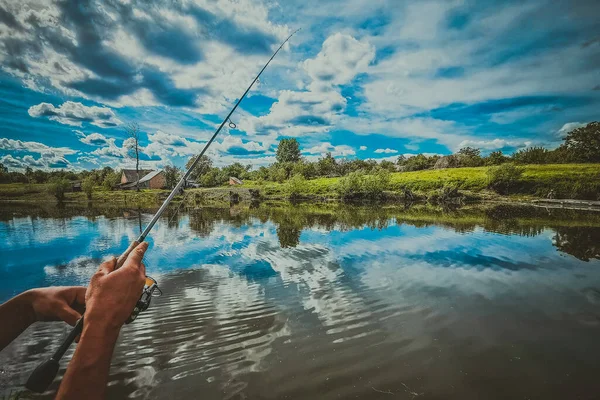 Pesca Descanso Rural Contexto Sobre Tema Recreación —  Fotos de Stock