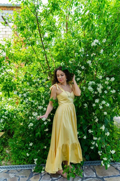 Retrato Una Chica Hermoso Vestido Amarillo —  Fotos de Stock