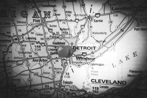 Detroit Mapě Usa — Stock fotografie