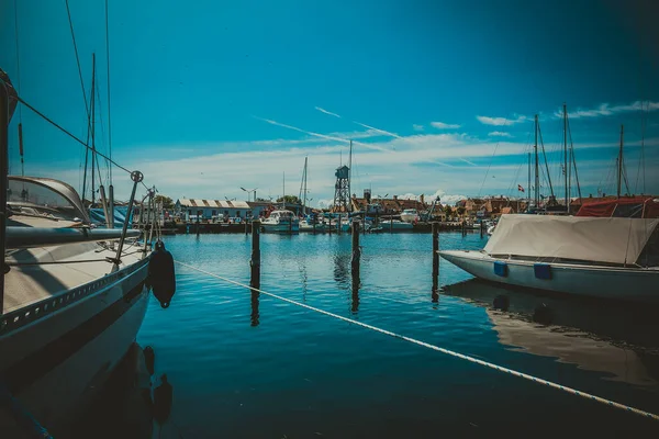 stock image Beautiful Danish harbor with yachts