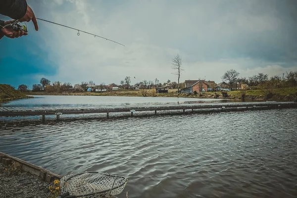 Pesca Descanso Rural Contexto Sobre Tema Recreación — Foto de Stock