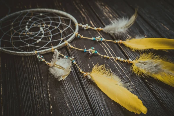 Dream Catcher Wooden Background — Stock Photo, Image