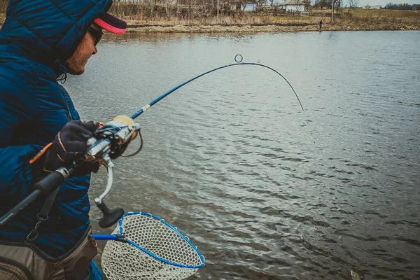 Pesca Truchas Lago — Foto de Stock