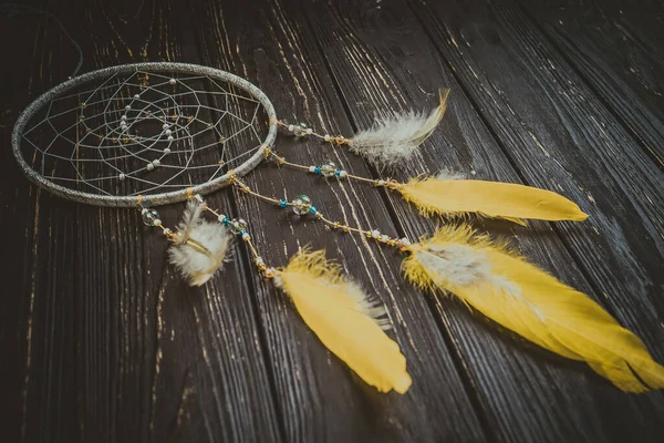 Dream Catcher Wooden Background — Stock Photo, Image