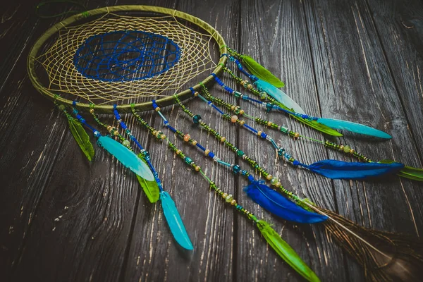 Dreamcatcher Pozadí Dřevěného Umění — Stock fotografie