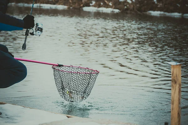 Pesca Truchas Lago — Foto de Stock