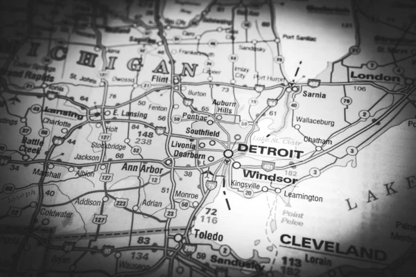 Detroit Mapě — Stock fotografie