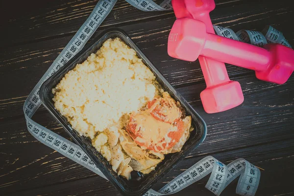 Jantar Aptidão Arroz Carne Uma Perda Peso — Fotografia de Stock