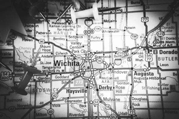 Wichita Usa Mapa Fondo Viaje —  Fotos de Stock