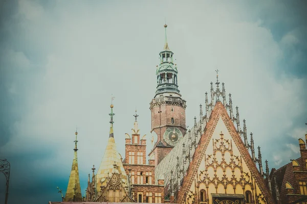 Hermosa Plaza Del Mercado Wroclaw Hermosas Casas Antiguas — Foto de Stock