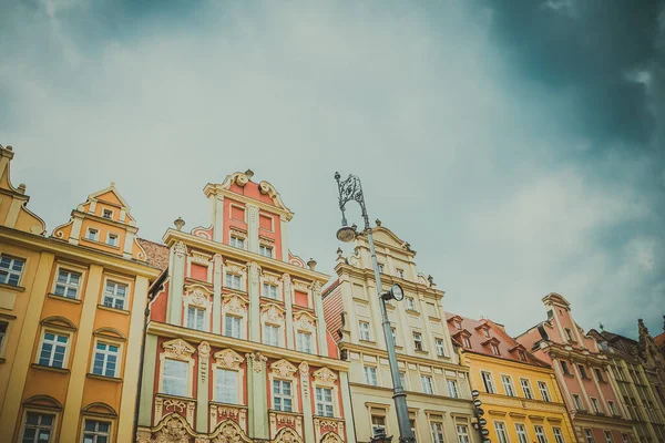 Hermosa Plaza Del Mercado Wroclaw Hermosas Casas Antiguas — Foto de Stock