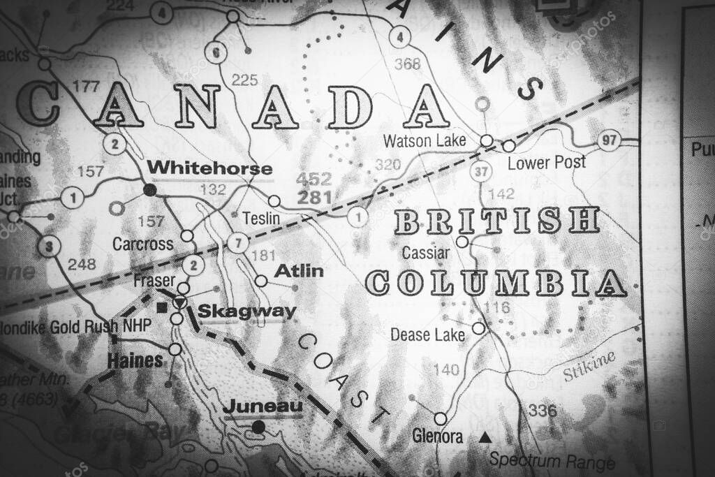 British Columbia on Canada map background