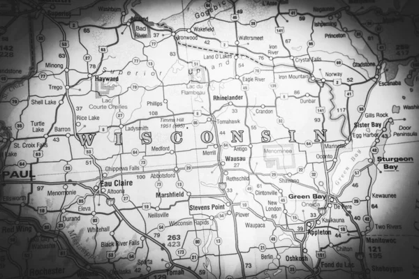 ウィスコンシン州地図上で — ストック写真
