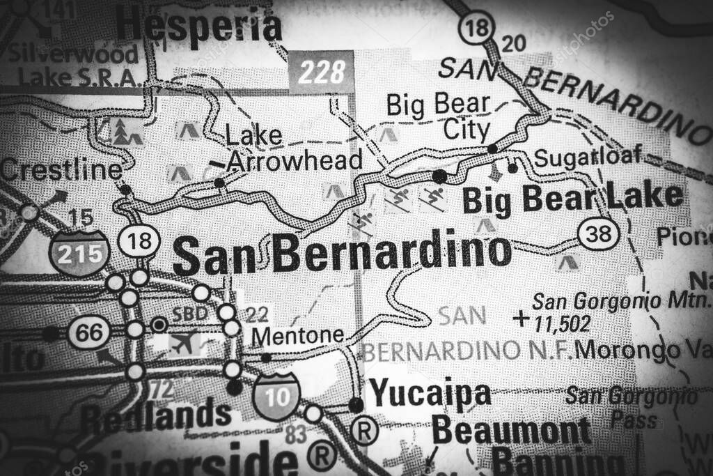 San Bernardino USA map travel background