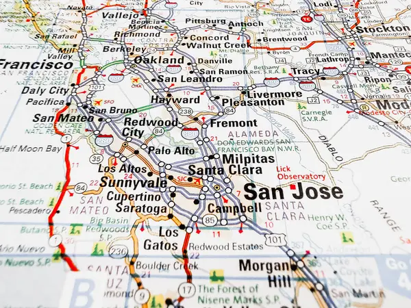 San Jose Mapa Dos Eua — Fotografia de Stock