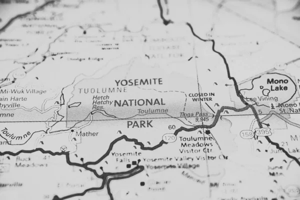 Yosemite National Park Usa Map Atlas Travel Background — 스톡 사진
