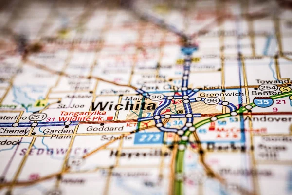 Wichita Usa Mapa Tło Podróży — Zdjęcie stockowe