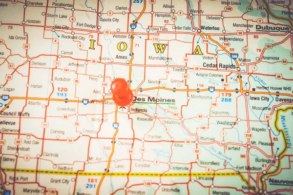 Des Moines Mapa — Fotografia de Stock