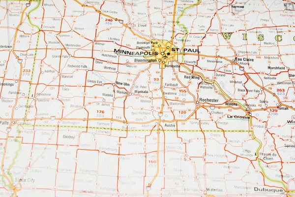 Minneapolis Auf Der Karte — Stockfoto