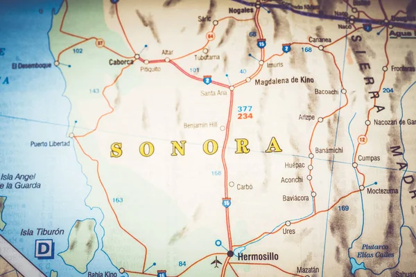 Sonora Mexico Map Travel Background — Stock Photo, Image