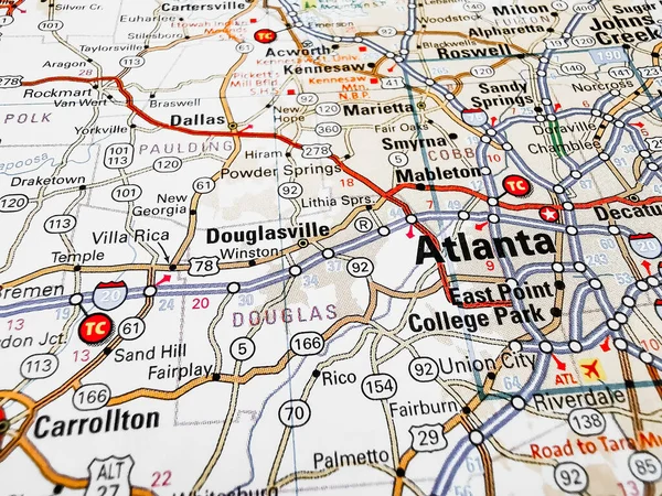 Atlanta Sulla Mappa Degli Stati Uniti — Foto Stock