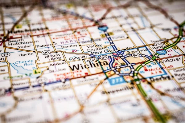 Wichita Usa Mapa Tło Podróży — Zdjęcie stockowe