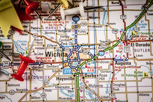 Wichita Usa Mapa Fondo Viaje —  Fotos de Stock