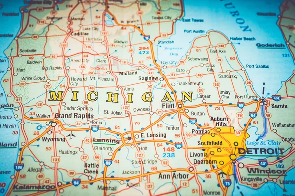 密歇根州在地图上 — 图库照片