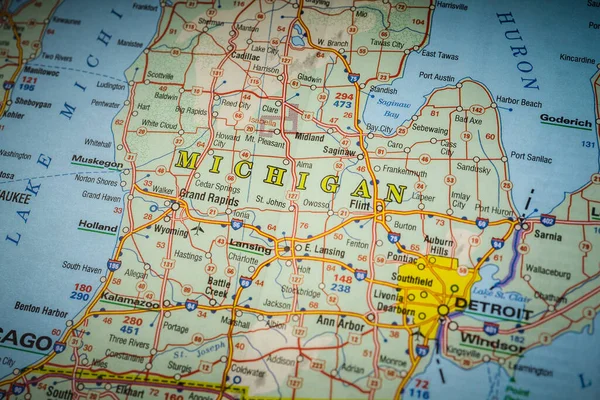 底特律在地图上 — 图库照片