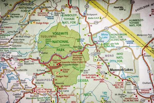 Yosemite National Park Usa Map Atlas Travel Background — 스톡 사진