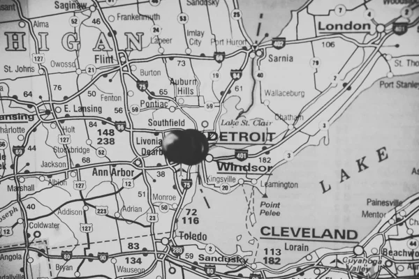 Detroit Usa Térképen — Stock Fotó