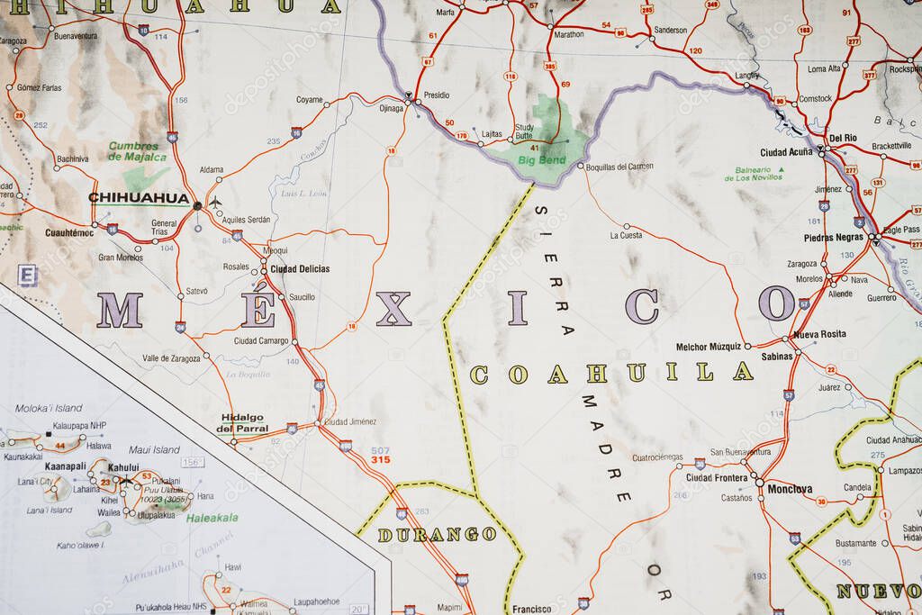 Coahuila Mexico map travel background