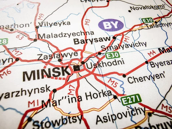 Minsk Sur Une Feuille Route Europe — Photo