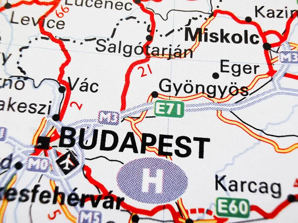 Budapest Road Map Europe — Stockfoto