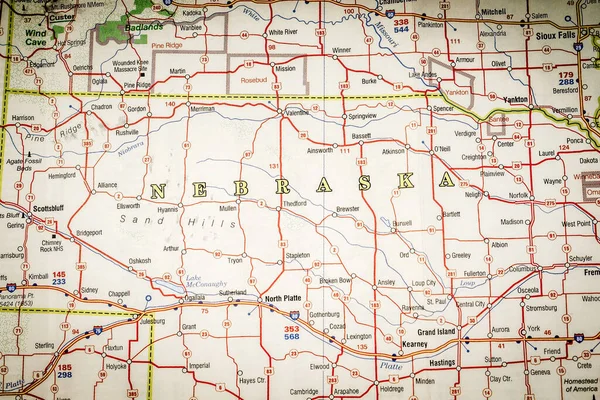 Estado Nebraska Mapa — Fotografia de Stock