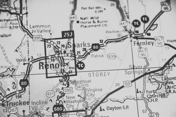 Reno Usa Karte Atlas Reisehintergrund — Stockfoto