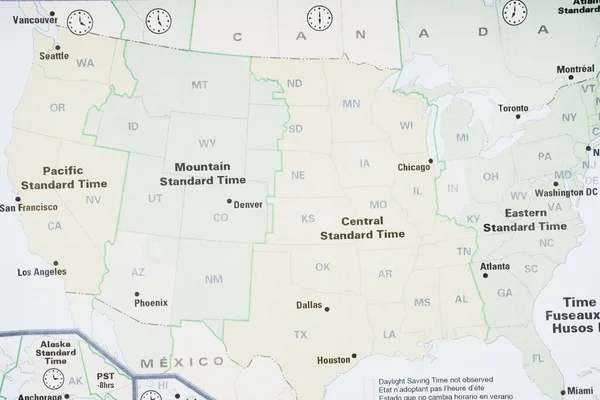 Mapa Tła Strefy Czasowej Usa — Zdjęcie stockowe