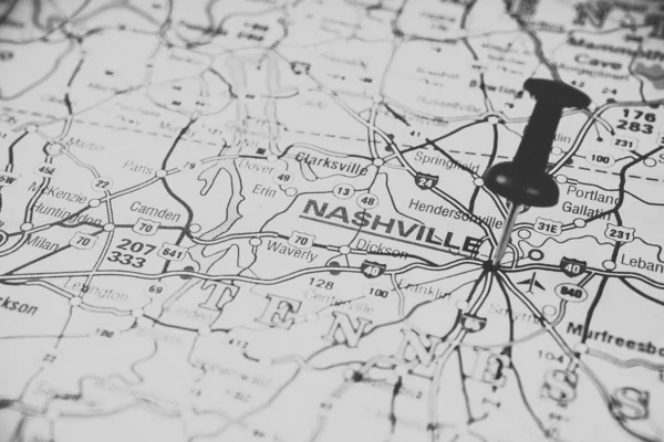 Nashville Sullo Sfondo Della Mappa Degli Stati Uniti — Foto Stock