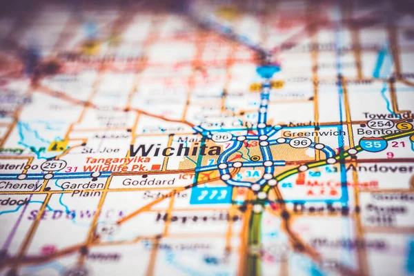 Wichita Usa Mapa Tło Podróży — Zdjęcie stockowe