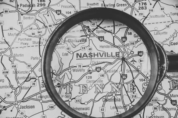 Nashville Sullo Sfondo Della Mappa Degli Stati Uniti — Foto Stock