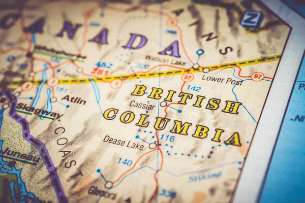 加拿大地图背景上的不列颠哥伦比亚省 — 图库照片