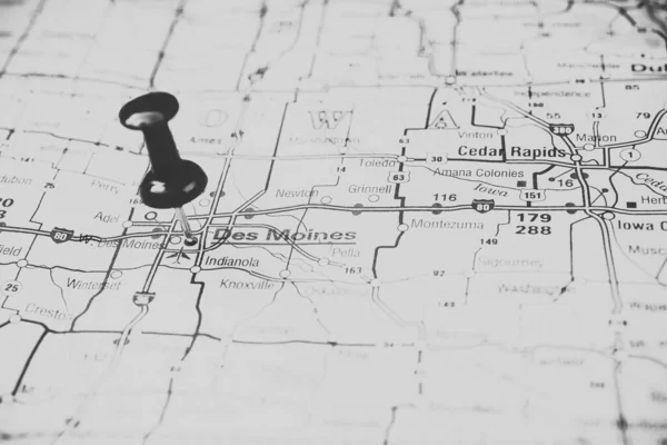 Des Moines Auf Der Karte — Stockfoto