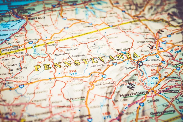 Stato Pensilvania Sulla Mappa Degli Stati Uniti — Foto Stock