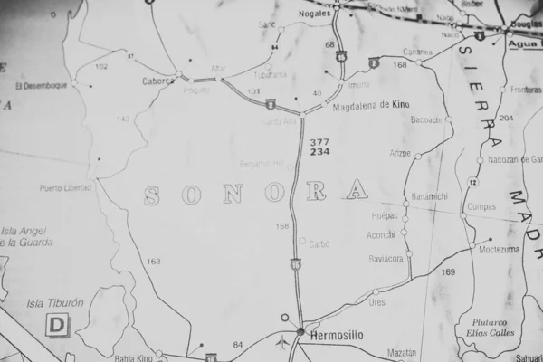 Sonora México Mapa Viagem Fundo — Fotografia de Stock