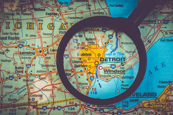 Detroit Auf Der Karte Der Usa — Stockfoto