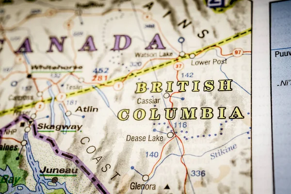 加拿大地图背景上的不列颠哥伦比亚省 — 图库照片