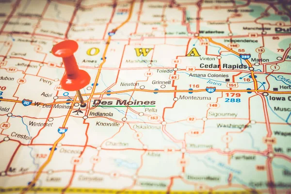 Des Moines Mapa — Foto de Stock